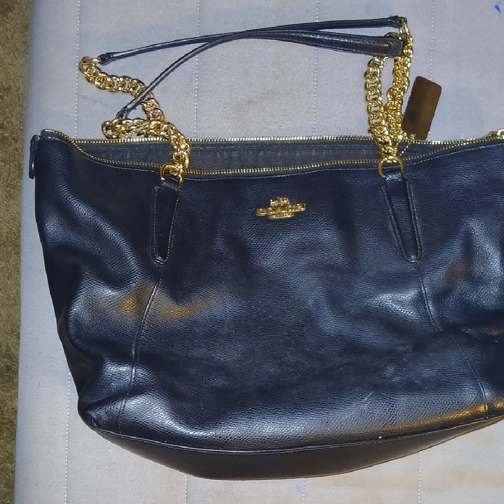 COACH Black and Gold Pebbled Leather Ava Tote